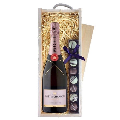 Moet & Chandon Rose Champagne 75cl & Truffles, Wooden Box